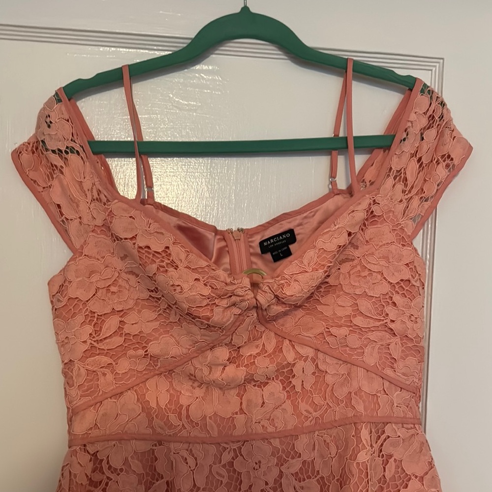 Marciano Lace Off-Shoulder Top in Coral - Picture 3 of 4